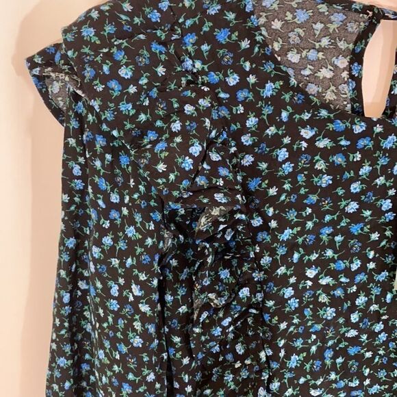 Wild Fable Blue Floral Long Sleeve Ruffly BOHO Top - Picture 4 of 6
